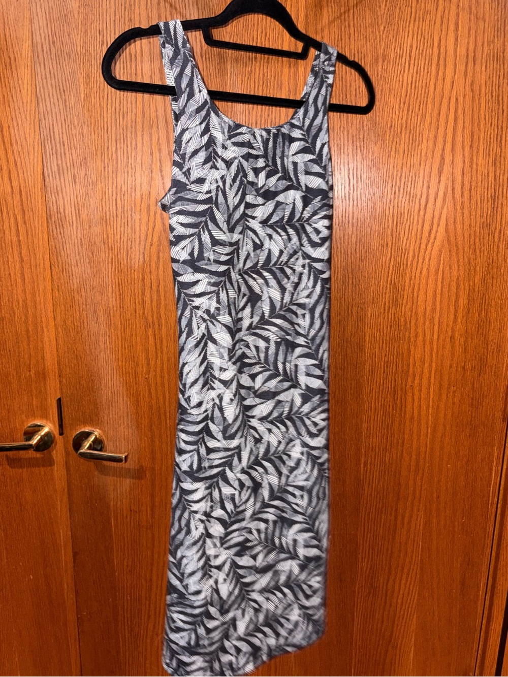 Prana Black and White Leaf-Print Maxi Dress